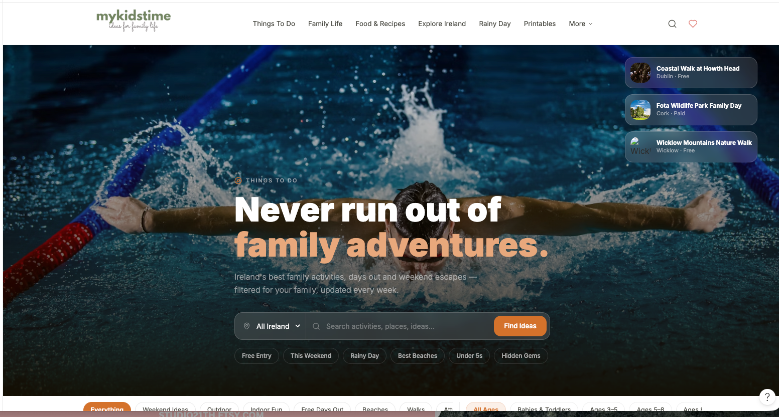 MyKidsTime homepage and Family Moments screenshot placeholder