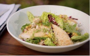 healthy salad chicken with mango salsa
