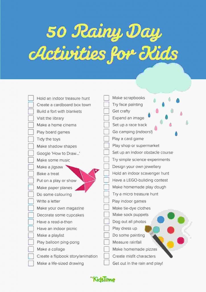 50 Fun Rainy Day Ideas for Kids Checklist – Mykidstime 50 Fun Rainy Day Ideas for Kids Checklist - Mykidstime