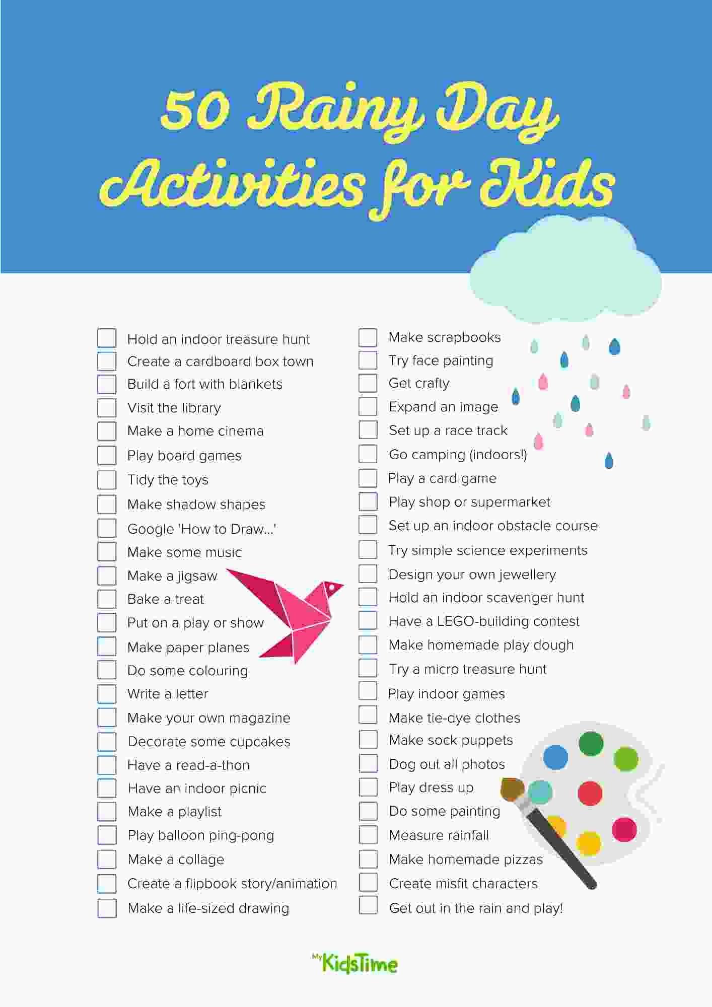 50 Fun Rainy Day Ideas for Kids Checklist - Mykidstime