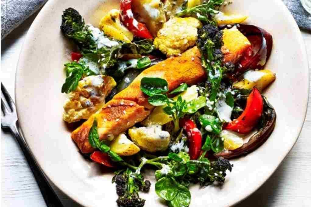 salmon and potato rainbow salad