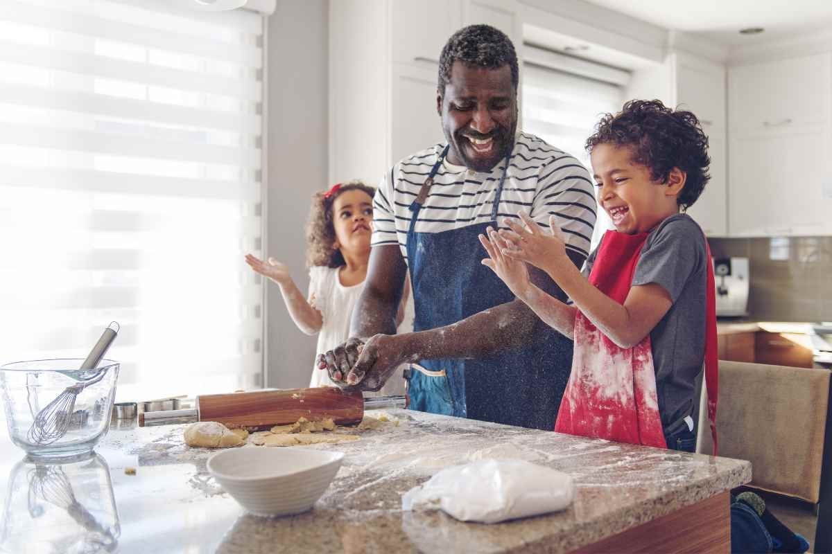 Parent and child baking rainy day baking