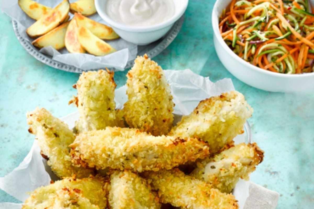 chicken schnitzel with courgette and carrot salad
