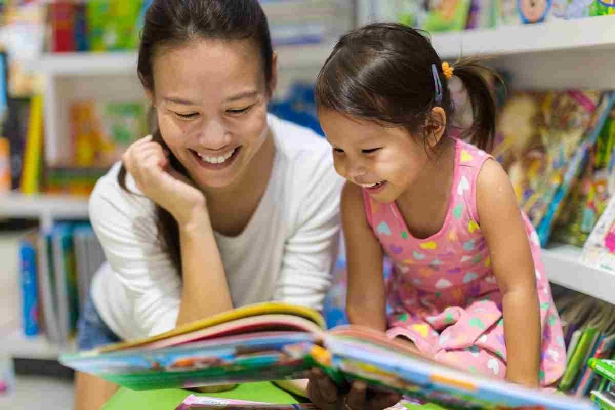 child at library