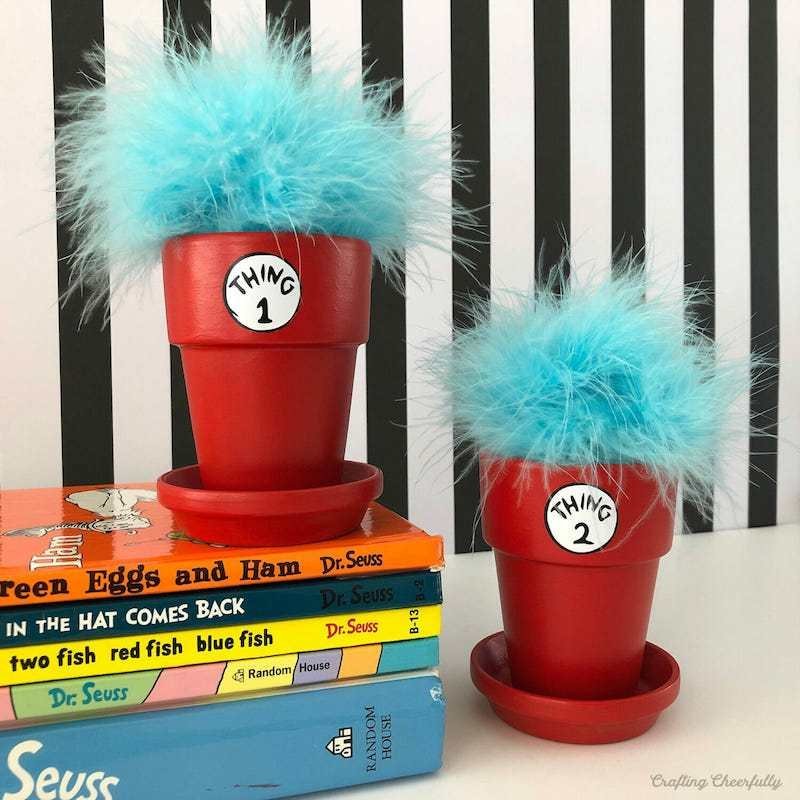 DIY-Dr.-Seuss-Thing-1-and-Thing-2-Flower-Pots Dr Seuss craft ideas