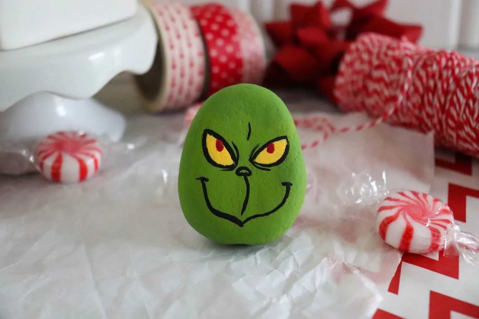 Painted rock grinch craft Painted rock grinch craft for Dr seuss crafts