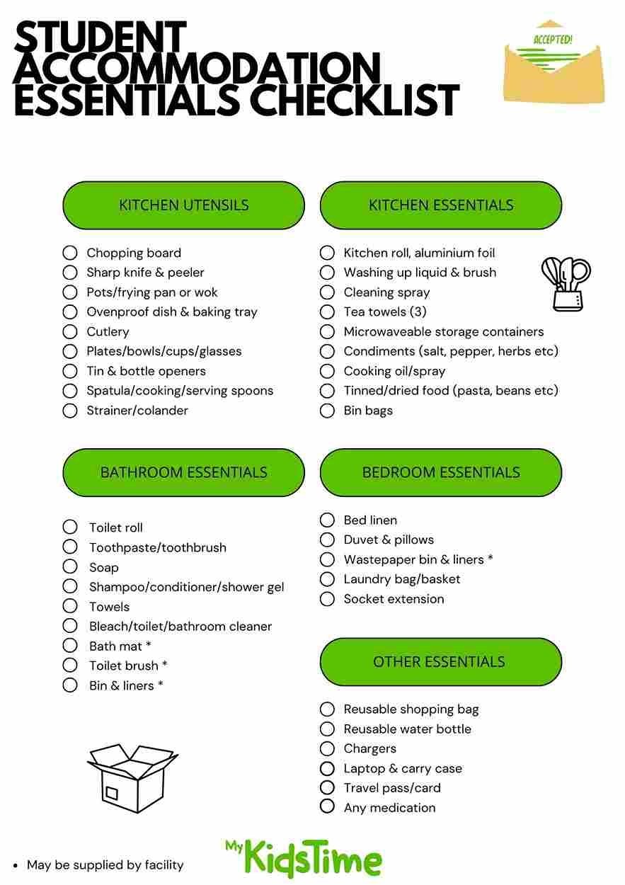 Student accommodation essentials checklist